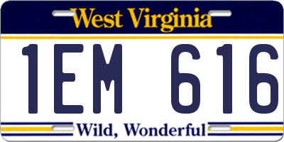 WV license plate 1EM616
