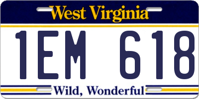 WV license plate 1EM618