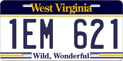 WV license plate 1EM621