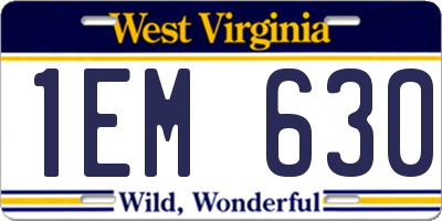 WV license plate 1EM630