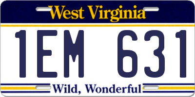 WV license plate 1EM631