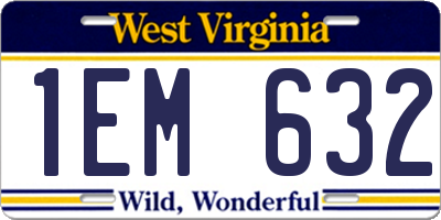 WV license plate 1EM632