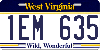 WV license plate 1EM635