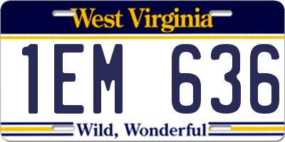 WV license plate 1EM636