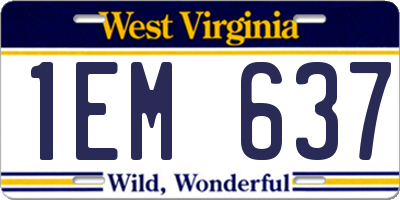 WV license plate 1EM637