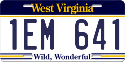 WV license plate 1EM641