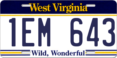 WV license plate 1EM643