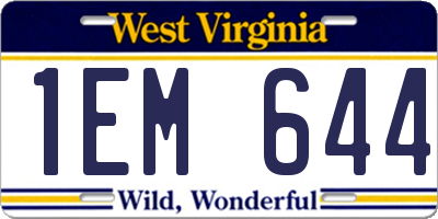 WV license plate 1EM644