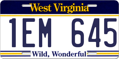 WV license plate 1EM645