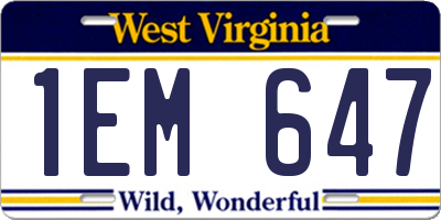 WV license plate 1EM647
