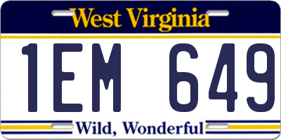WV license plate 1EM649