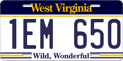 WV license plate 1EM650