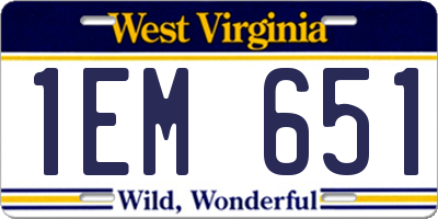 WV license plate 1EM651