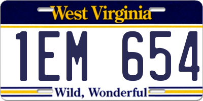 WV license plate 1EM654