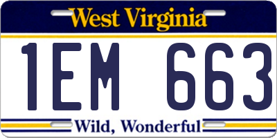 WV license plate 1EM663