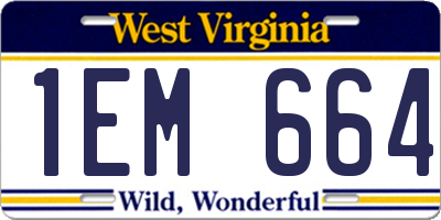 WV license plate 1EM664