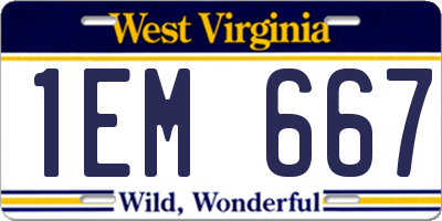 WV license plate 1EM667