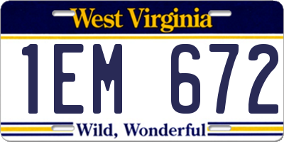 WV license plate 1EM672