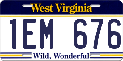 WV license plate 1EM676