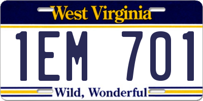 WV license plate 1EM701