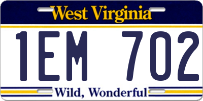 WV license plate 1EM702