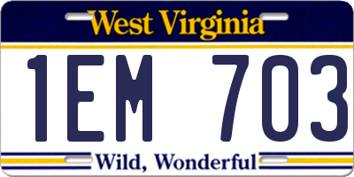 WV license plate 1EM703