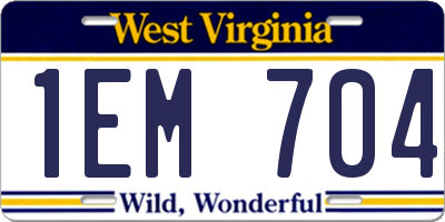 WV license plate 1EM704
