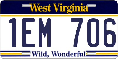 WV license plate 1EM706