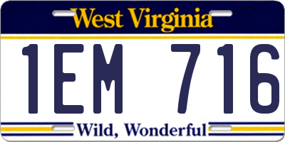 WV license plate 1EM716