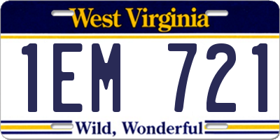WV license plate 1EM721