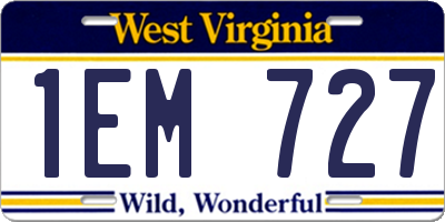 WV license plate 1EM727