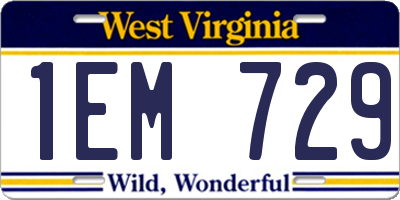 WV license plate 1EM729