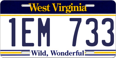 WV license plate 1EM733