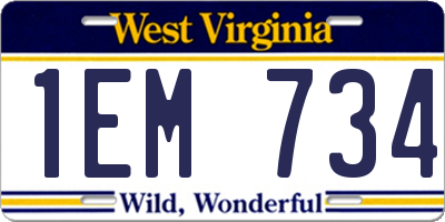 WV license plate 1EM734