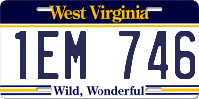 WV license plate 1EM746