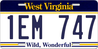 WV license plate 1EM747