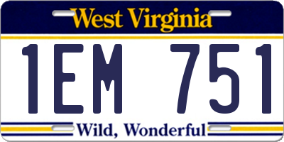 WV license plate 1EM751