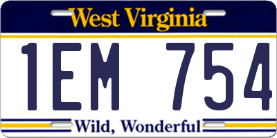 WV license plate 1EM754