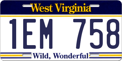 WV license plate 1EM758