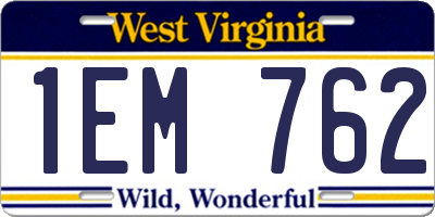 WV license plate 1EM762