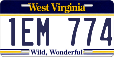 WV license plate 1EM774