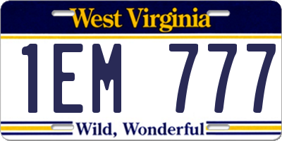 WV license plate 1EM777