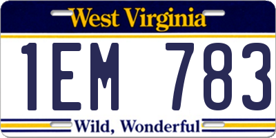 WV license plate 1EM783