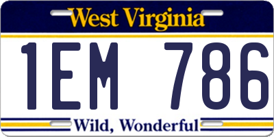 WV license plate 1EM786