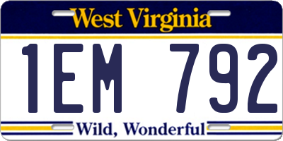 WV license plate 1EM792