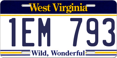 WV license plate 1EM793