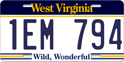 WV license plate 1EM794