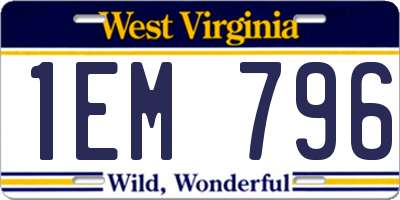 WV license plate 1EM796