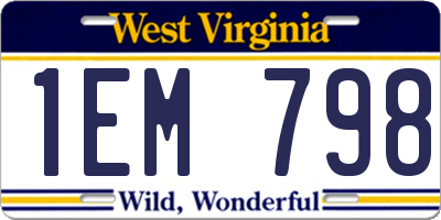WV license plate 1EM798