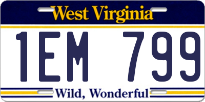 WV license plate 1EM799